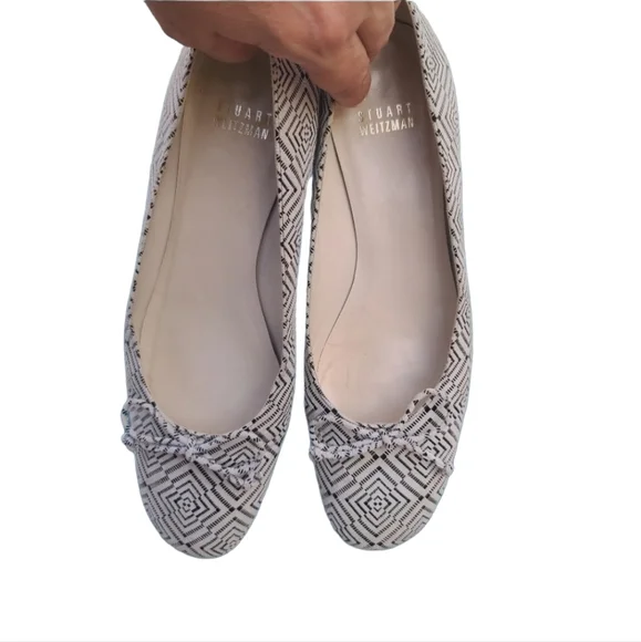 STUART WEITZMAN Leather Ballet Flats 8 Geometric Bows Stone Low Pile Suede RARE - Picture 5 of 16